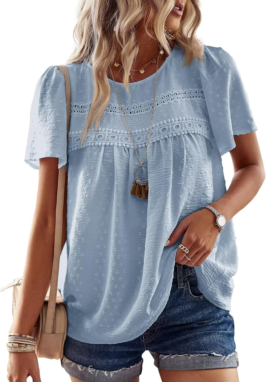 Womens Summer Tops Crewneck Short Sleeve Shirts