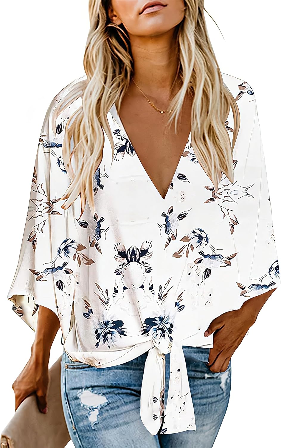 Women's Casual Floral Blouse Batwing Sleeve Loose