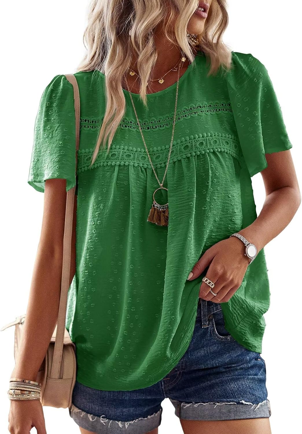Womens Summer Tops Crewneck Short Sleeve Shirts