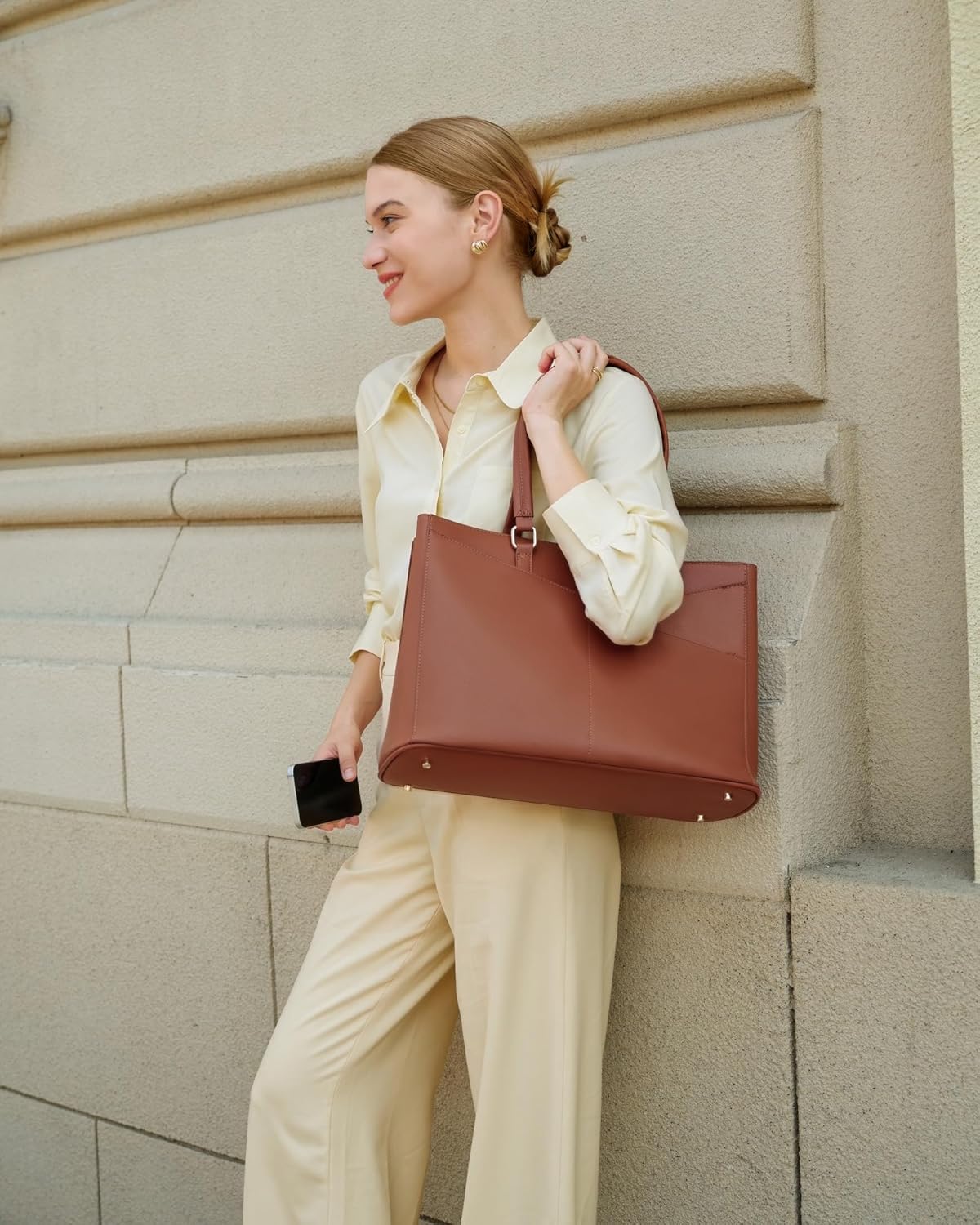 Laptop Tote Bag for Women 15.6 Inch Waterproof Leather