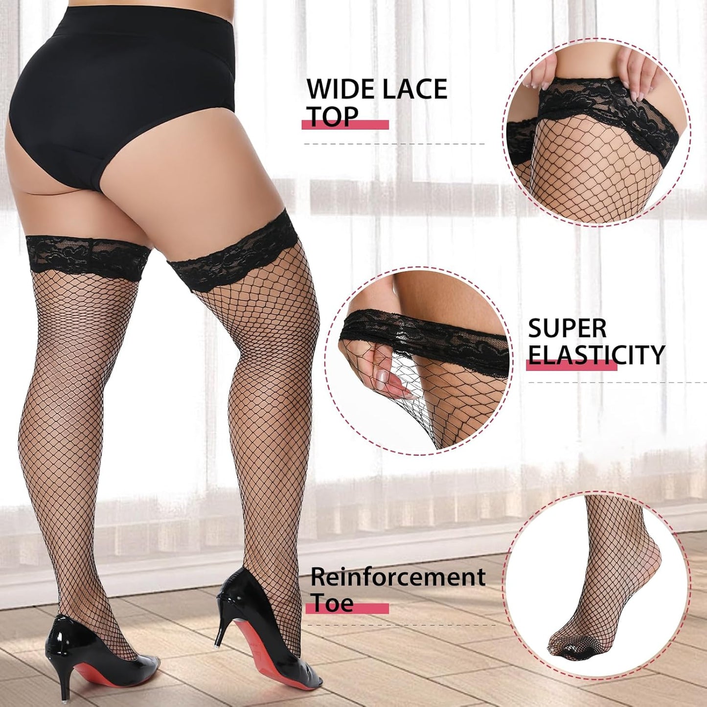 Jojoans Women's Plus Size Fishnet Thigh High