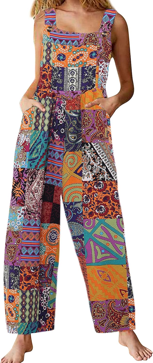 Jojoans Women's Bohemian Wide Leg Bib Overall