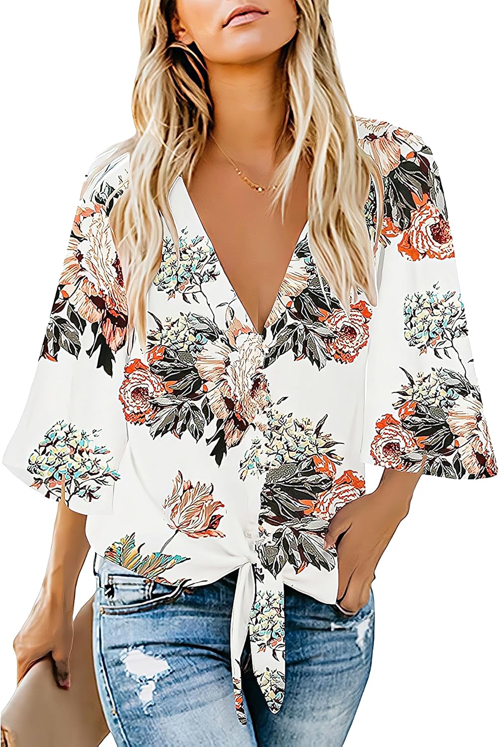 Women's Casual Floral Blouse Batwing Sleeve Loose