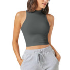 Women's Casual High Neck Sleeveless Solid Crop Halter Tank Top Jojoansport