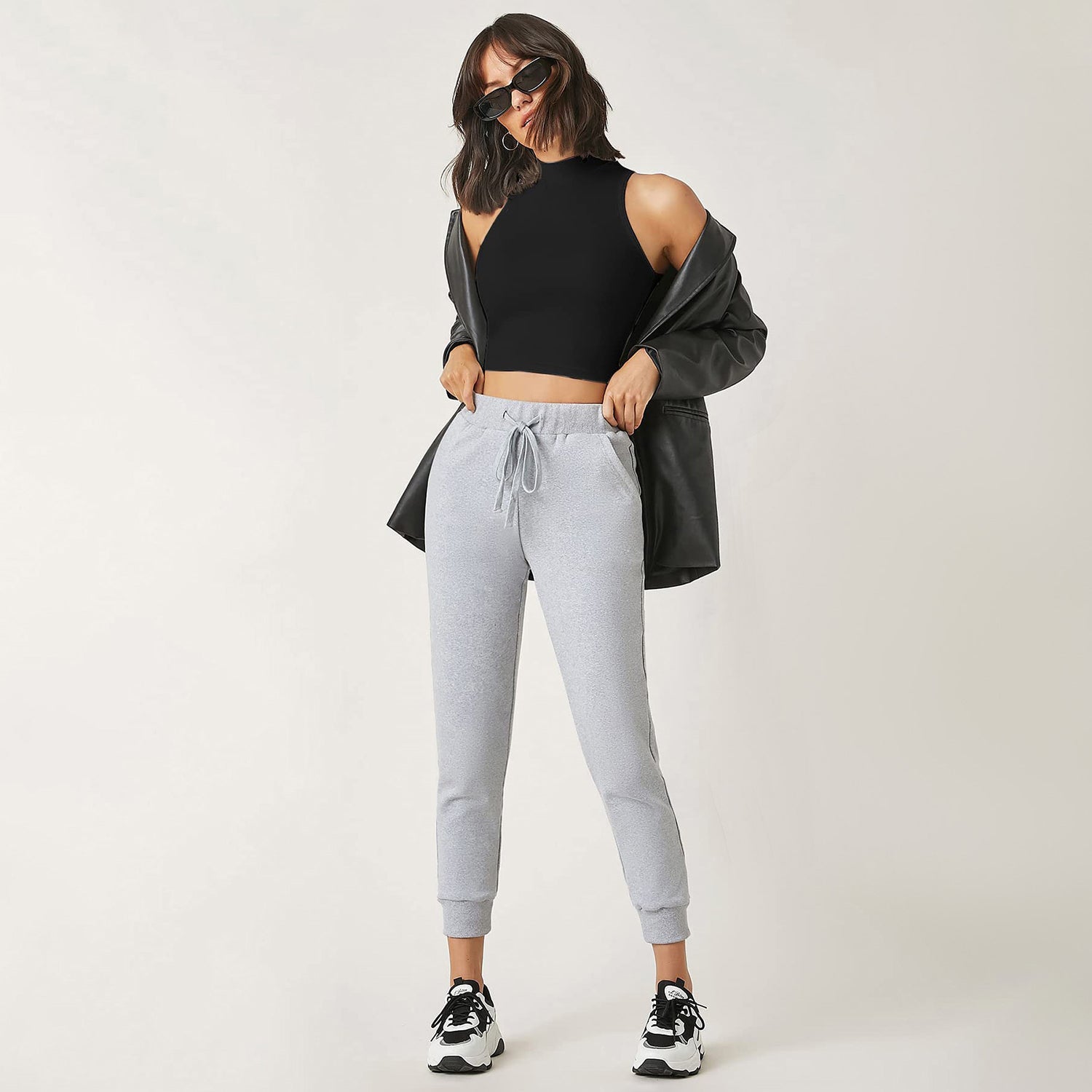 Women's Casual High Neck Sleeveless Solid Crop Halter Tank Top Jojoansport