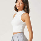 Women's Casual High Neck Sleeveless Solid Crop Halter Tank Top Jojoansport