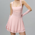 JOJOANS Women's Square Neck Ruffle Hem Mini Dress Ruched Waist Short Party Dresses JOJOANS