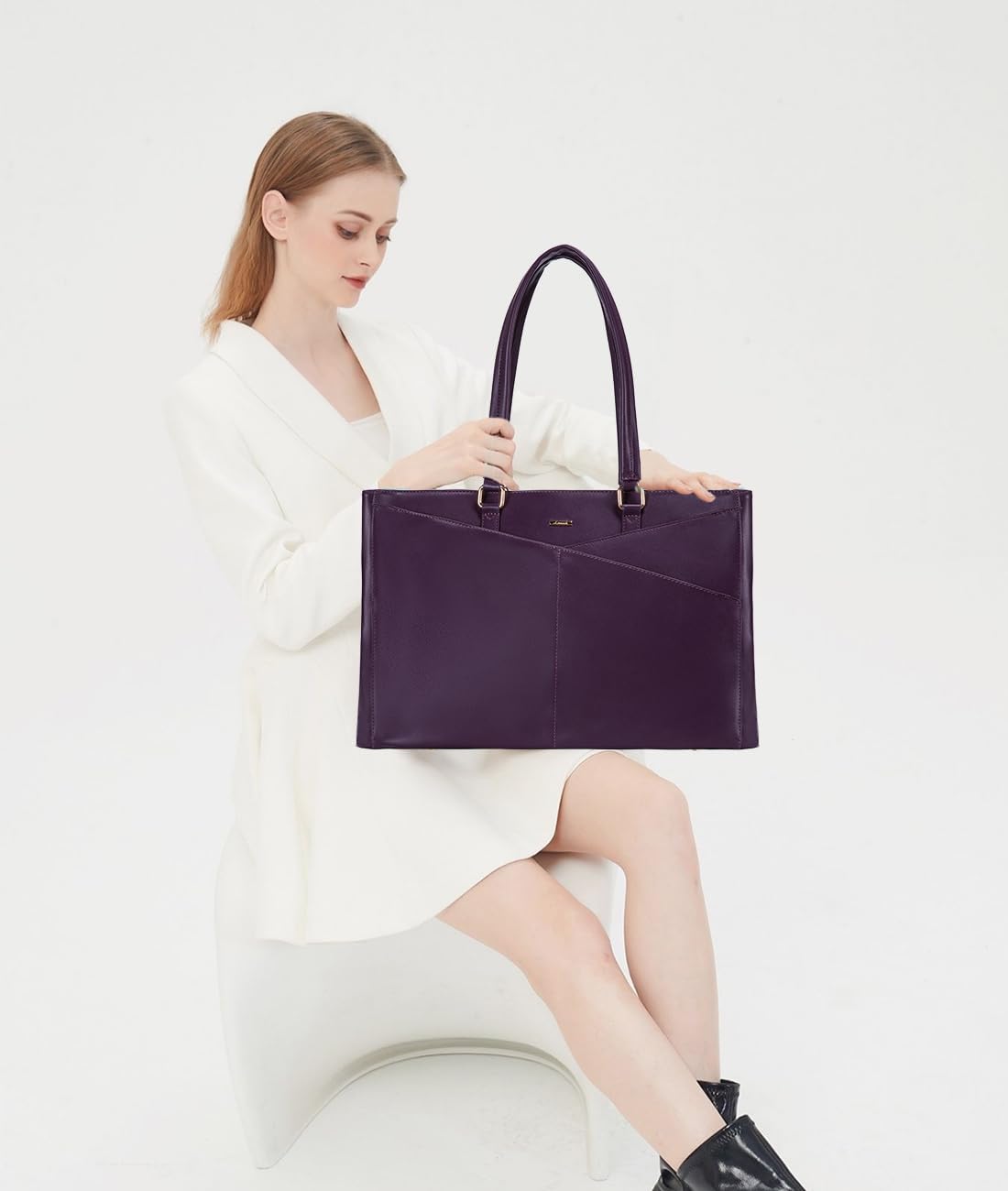 Laptop Tote Bag for Women 15.6 Inch Waterproof Leather