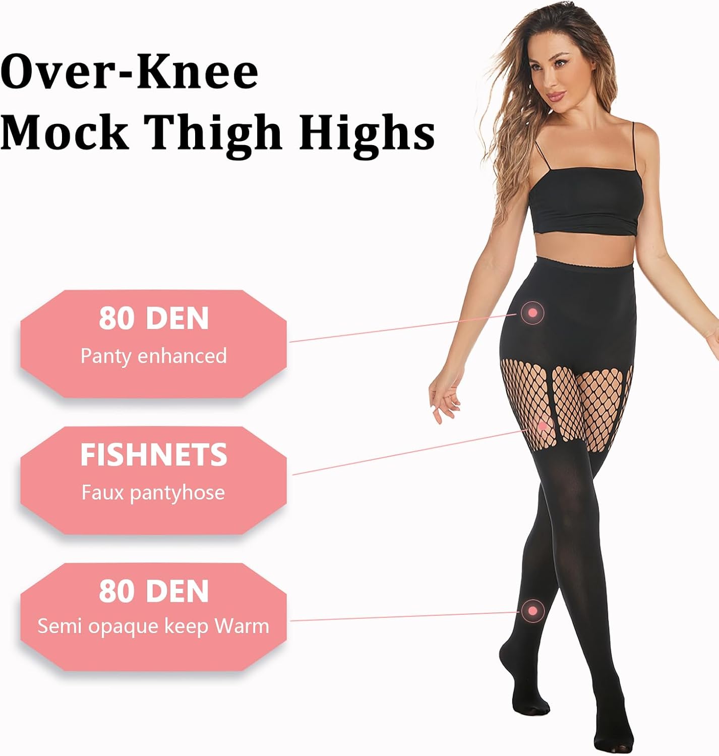Faux Thigh High Tights Mock Suspender Pack of 2 JOJOANS