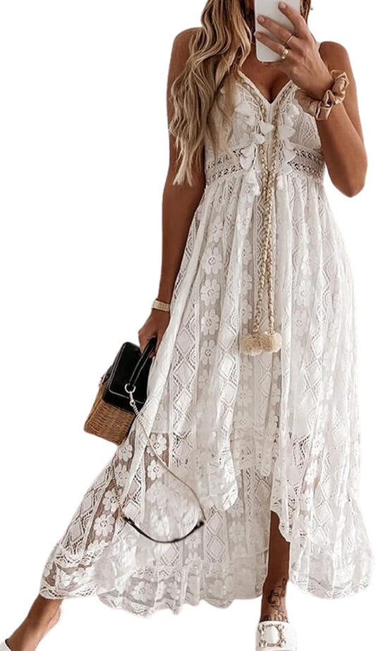 Jojoans Women's Summer  Sleeveless Lace Casual Tassel