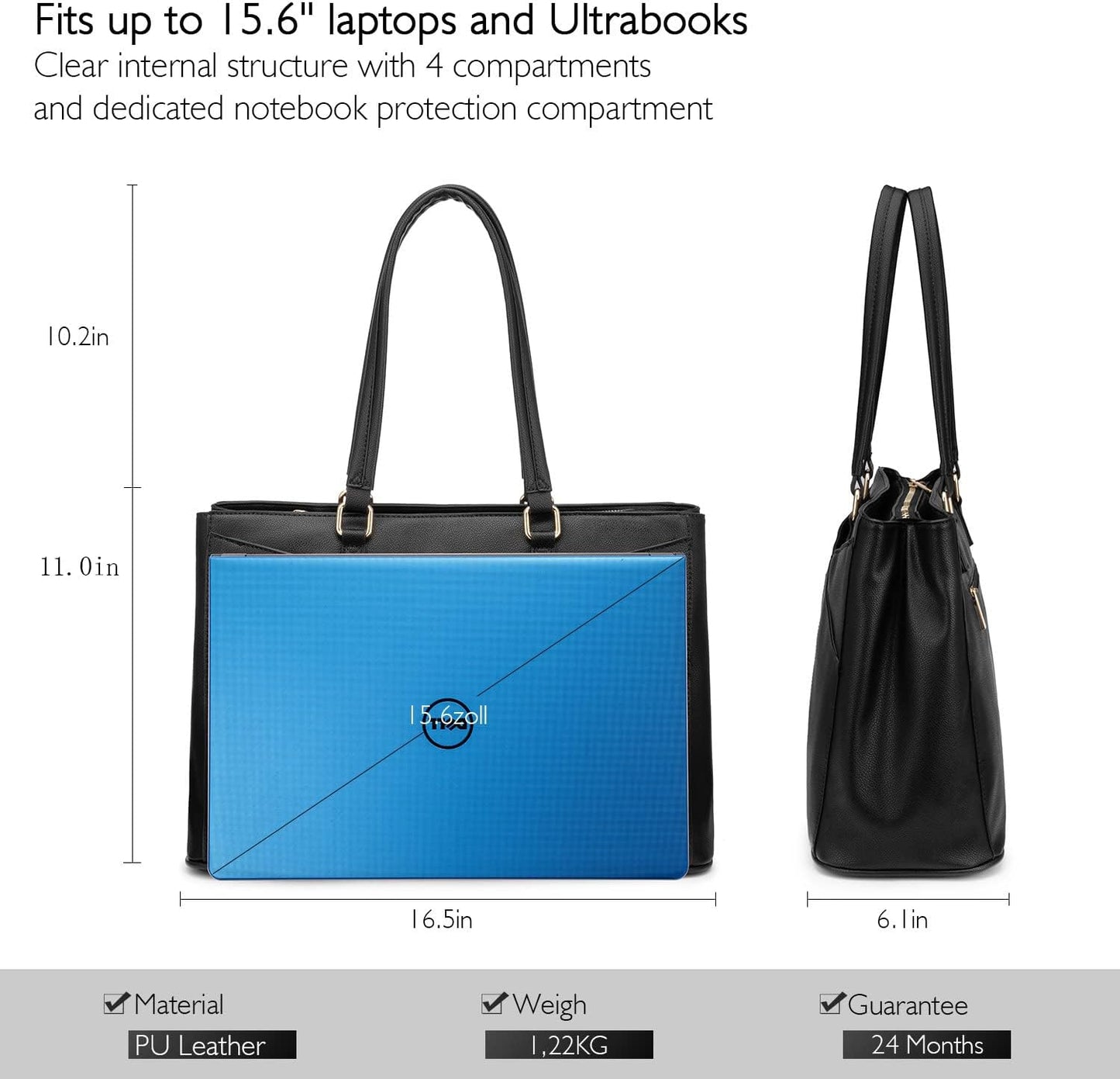 Laptop Tote Bag for Women 15.6 Inch Waterproof Leather