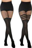 Faux Thigh High Tights Mock Suspender Pack of 2 JOJOANS