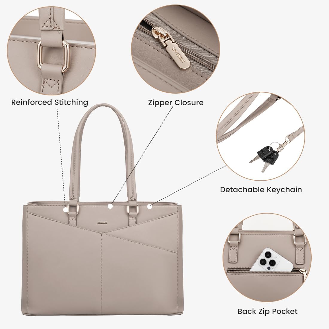Laptop Tote Bag for Women 15.6 Inch Waterproof Leather