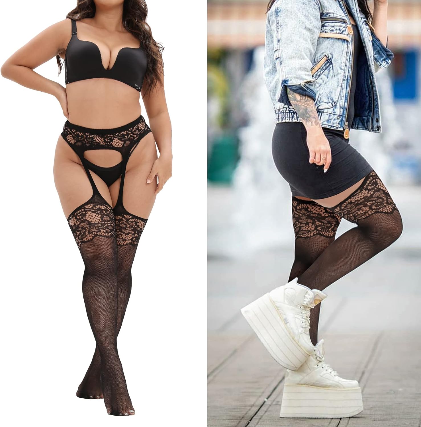 Plus Size Thigh High Stockings Womens Suspender JOJOANS
