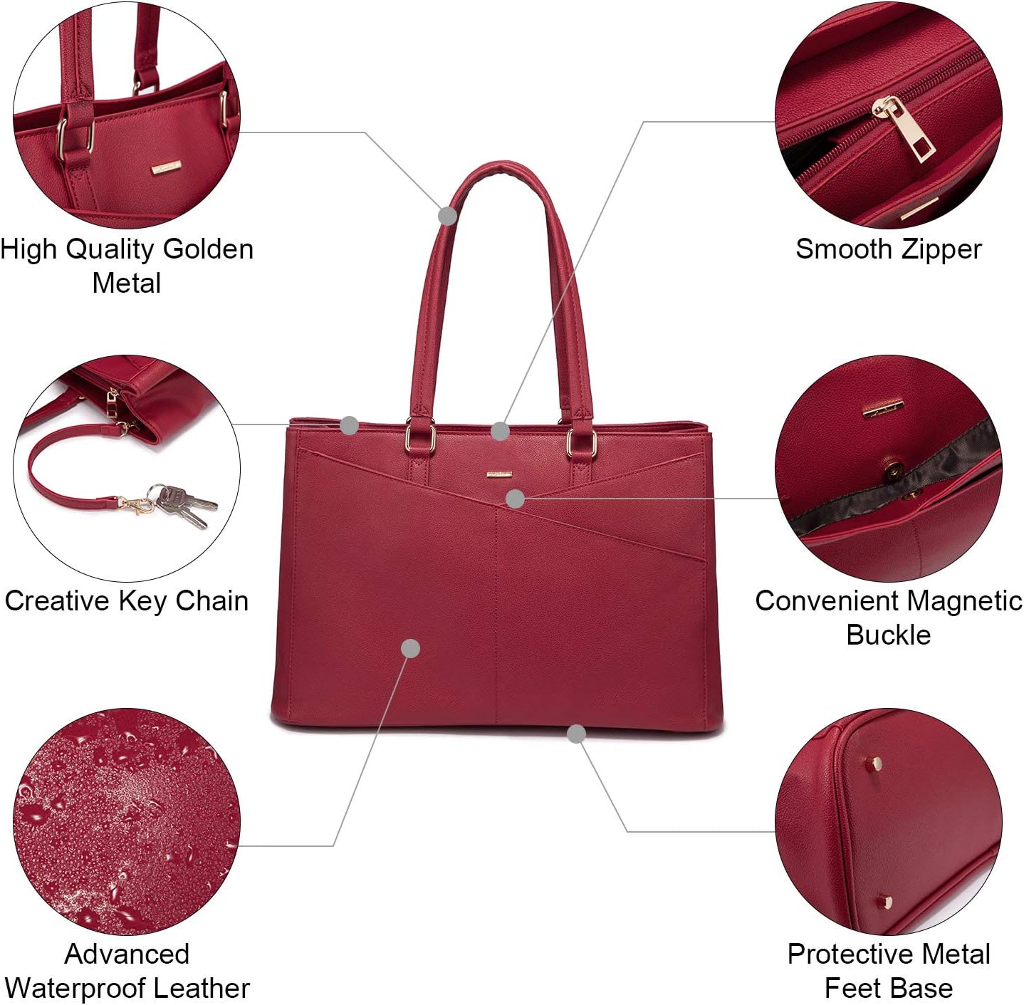 Laptop Tote Bag for Women 15.6 Inch Waterproof Leather