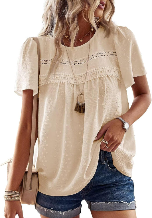 Womens Summer Tops Crewneck Short Sleeve Shirts