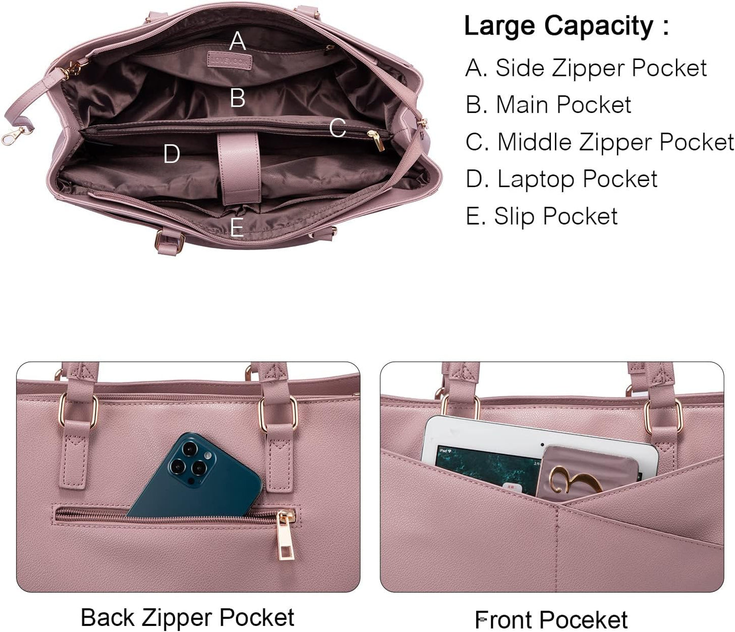 Laptop Tote Bag for Women 15.6 Inch Waterproof Leather