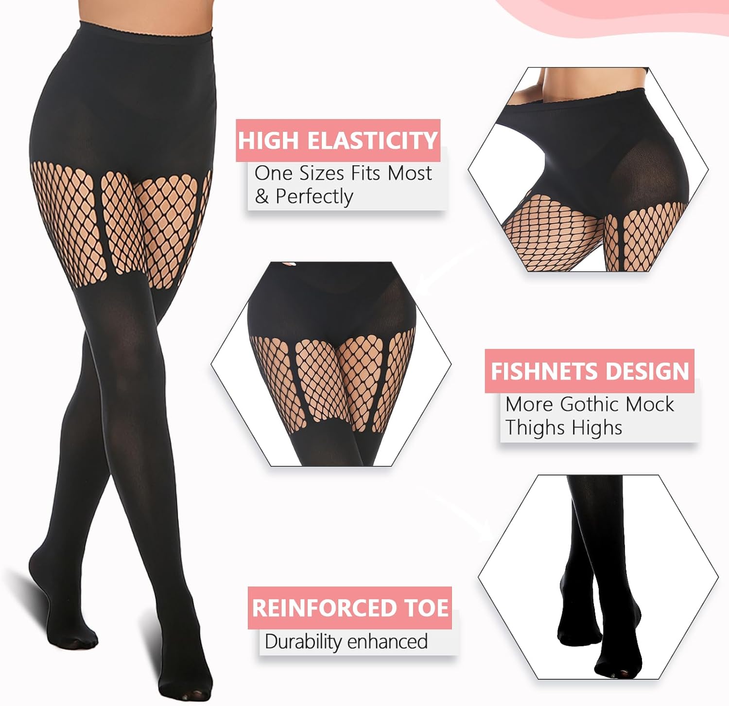Faux Thigh High Tights Mock Suspender Pack of 2 JOJOANS