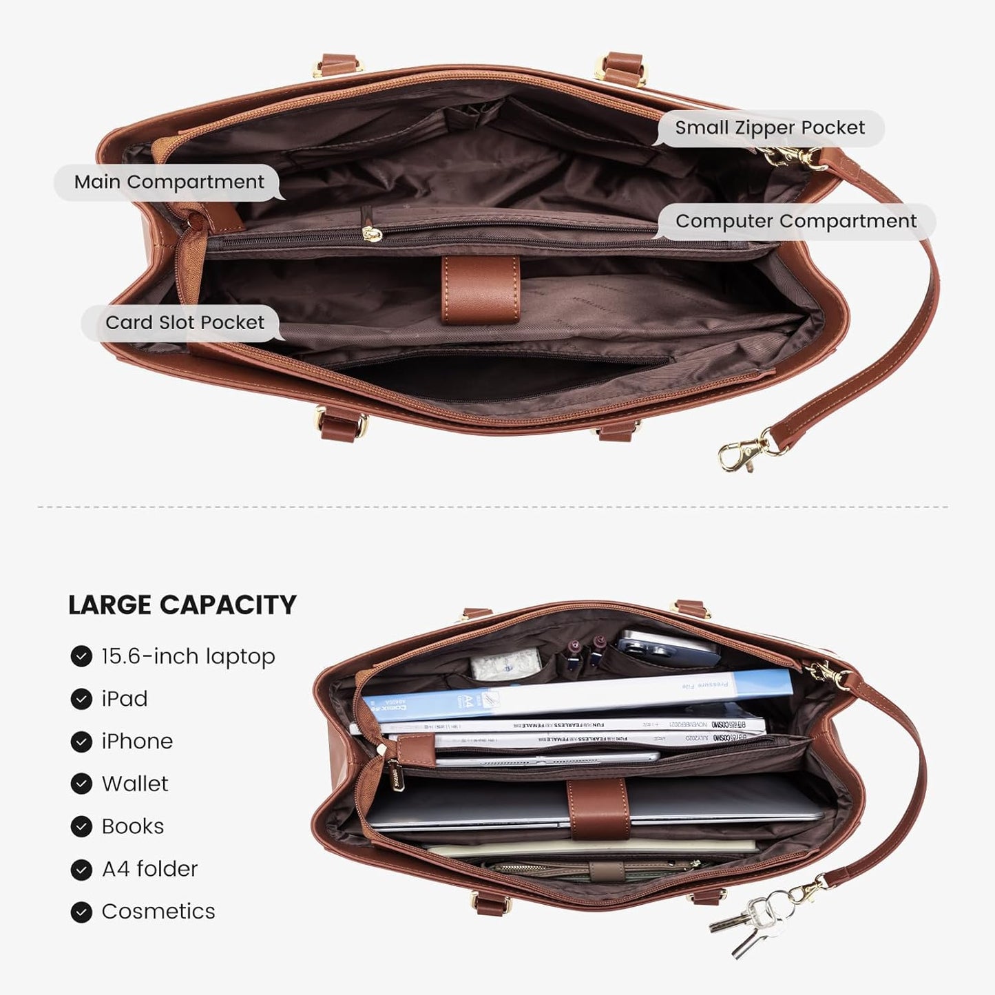 Laptop Tote Bag for Women 15.6 Inch Waterproof Leather