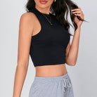 Women's Casual High Neck Sleeveless Solid Crop Halter Tank Top Jojoansport