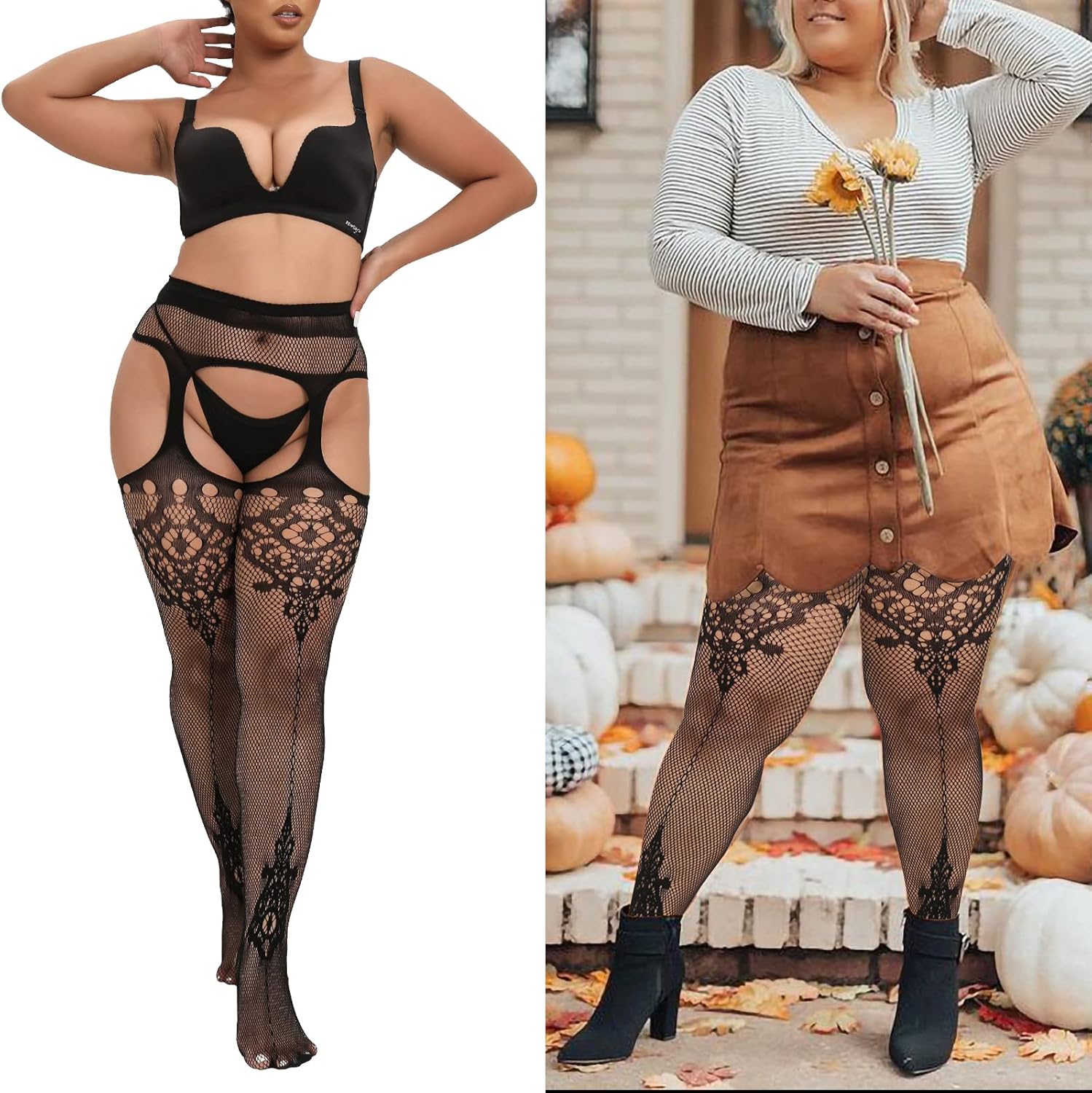 Plus Size Thigh High Stockings Womens Suspender JOJOANS