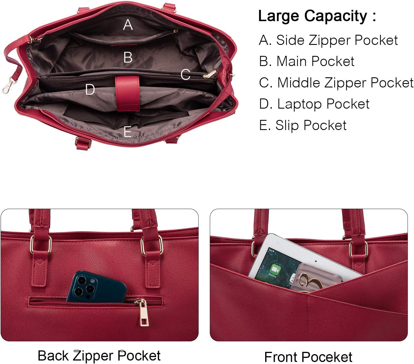 Laptop Tote Bag for Women 15.6 Inch Waterproof Leather