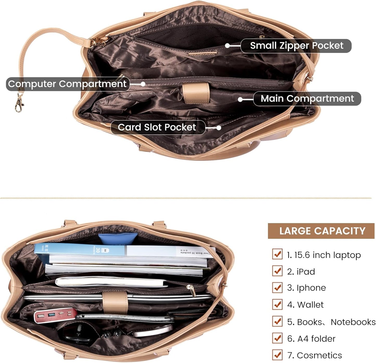 Laptop Tote Bag for Women 15.6 Inch Waterproof Leather