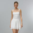 JOJOANS Women's Square Neck Ruffle Hem Mini Dress Ruched Waist Short Party Dresses JOJOANS