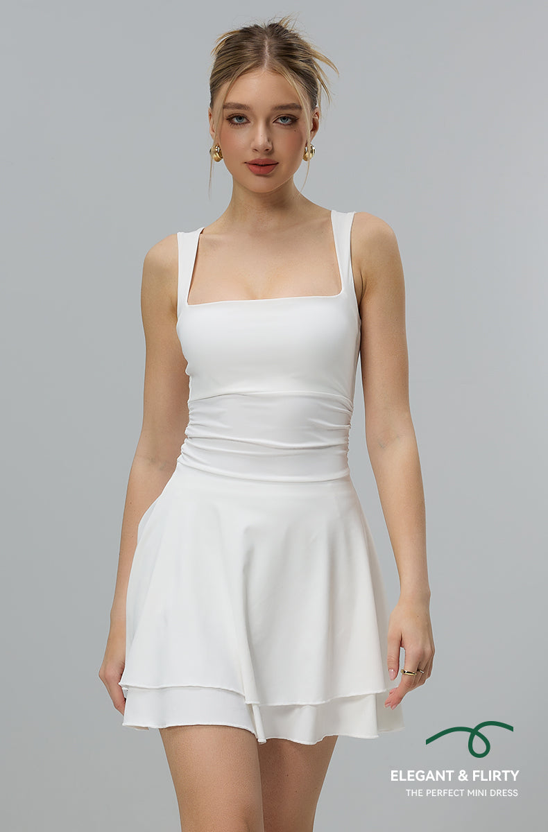 JOJOANS Women's Square Neck Ruffle Hem Mini Dress Ruched Waist Short Party Dresses JOJOANS