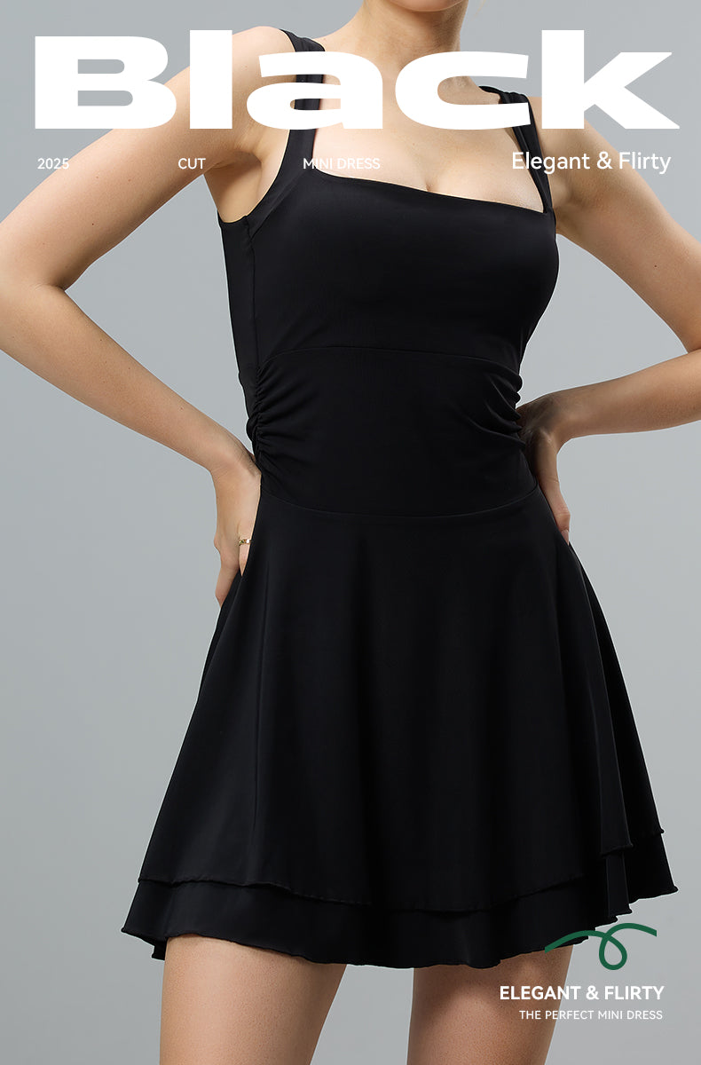 JOJOANS Women's Square Neck Ruffle Hem Mini Dress Ruched Waist Short Party Dresses JOJOANS