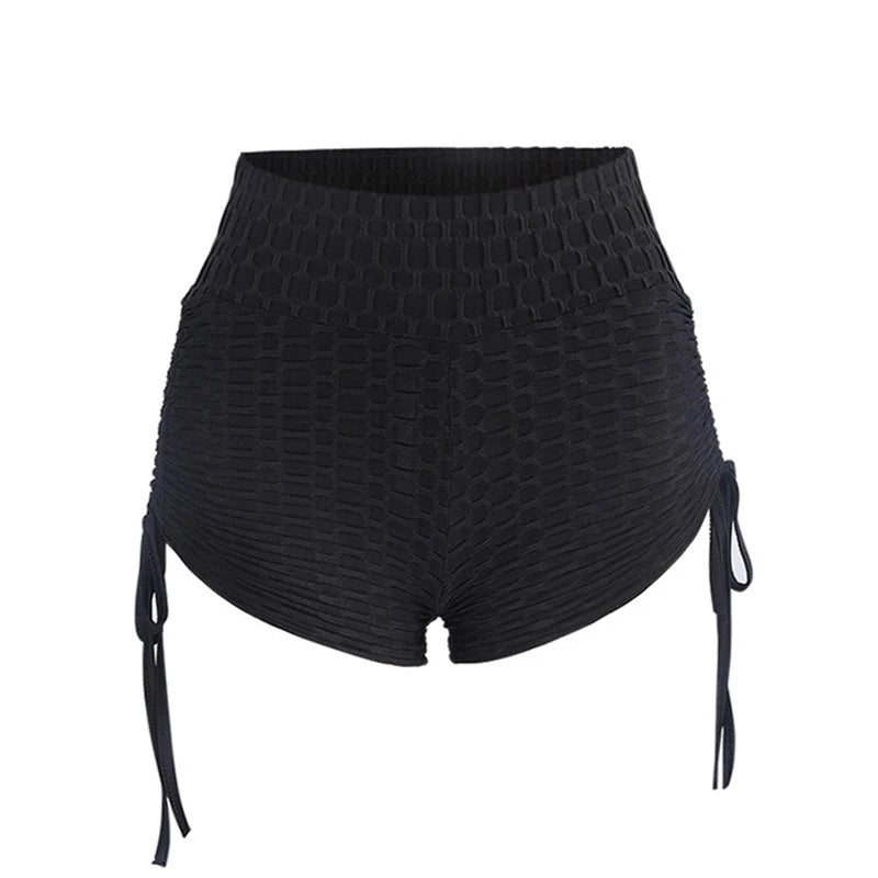 Drawstring Yoga Shorts Women Plus Size Bubbles Jacquard Sports JOJOANS
