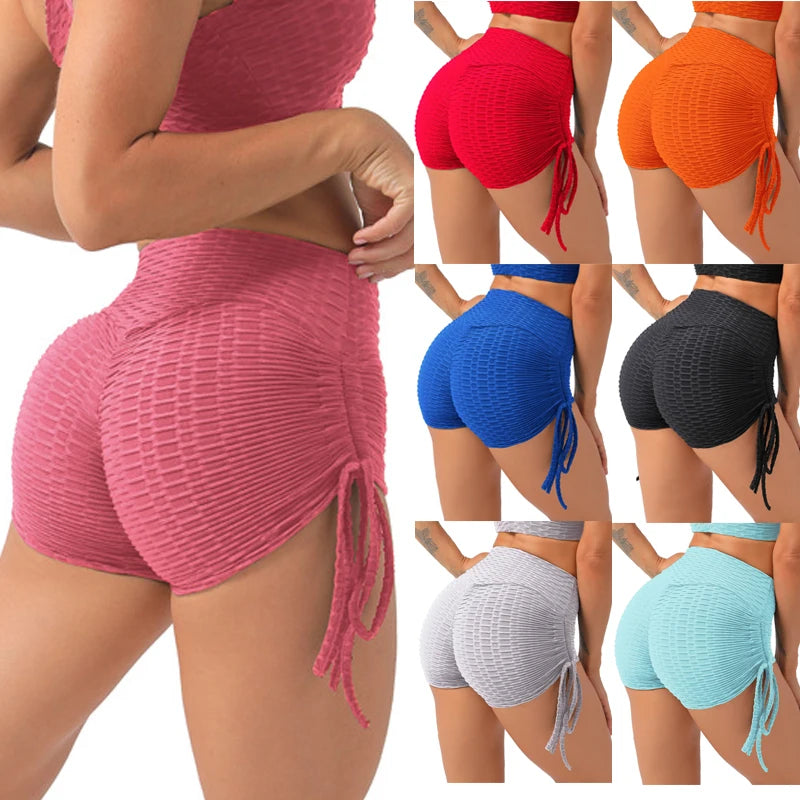 Drawstring Yoga Shorts Women Plus Size Bubbles Jacquard Sports JOJOANS