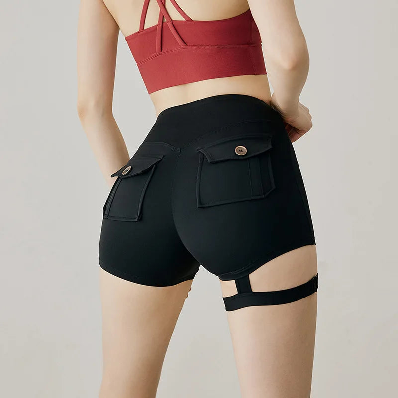 Womens Pocket Button Gym Leggings JOJOANS
