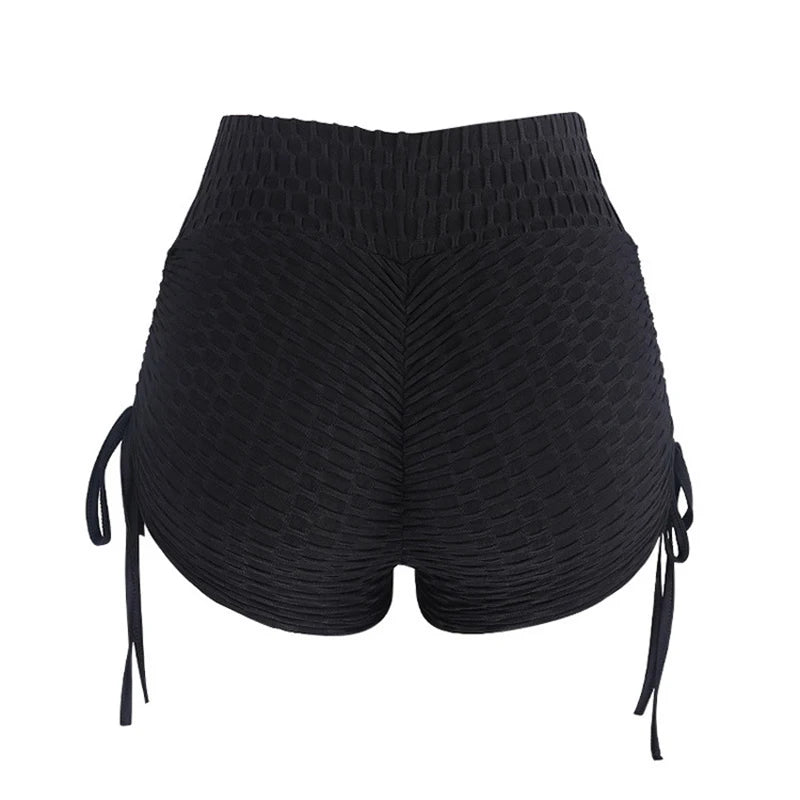 Drawstring Yoga Shorts Women Plus Size Bubbles Jacquard Sports JOJOANS