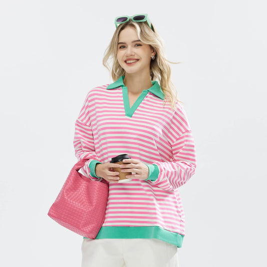 JOJOANS Women's Sweatshirt Striped Oversized