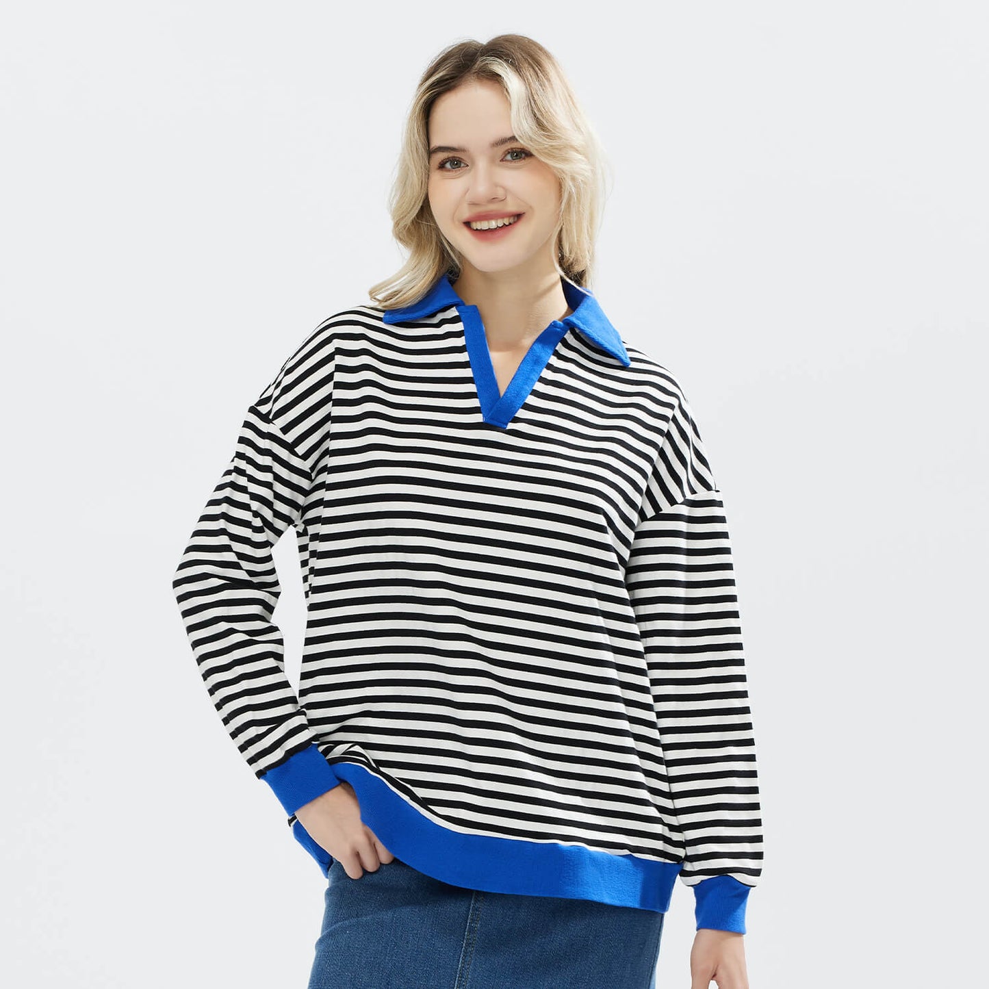 JOJOANS Women's Sweatshirt Striped Oversized