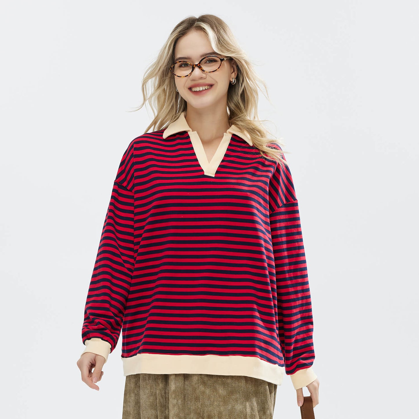 JOJOANS Women's Sweatshirt Striped Oversized