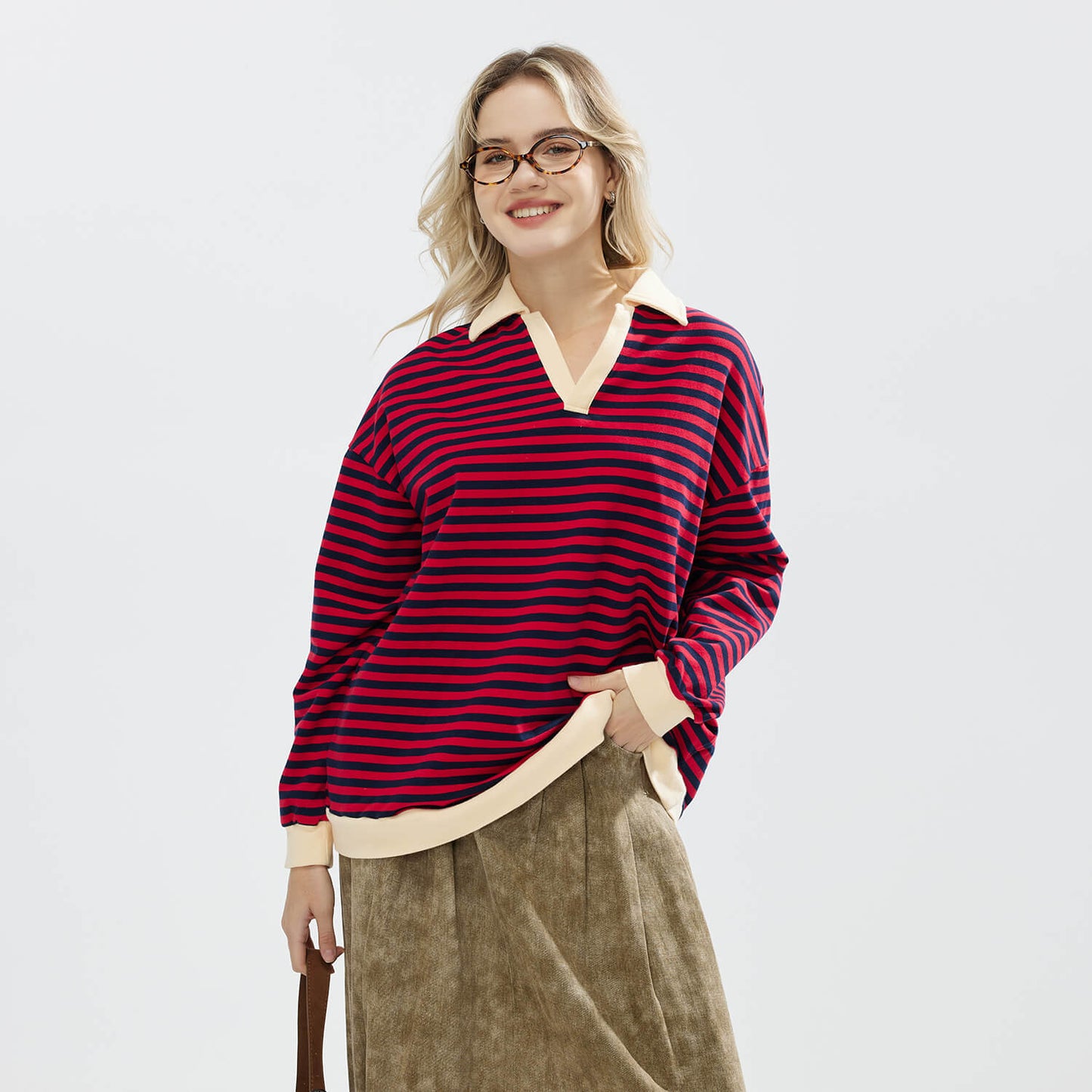 JOJOANS Women's Sweatshirt Striped Oversized