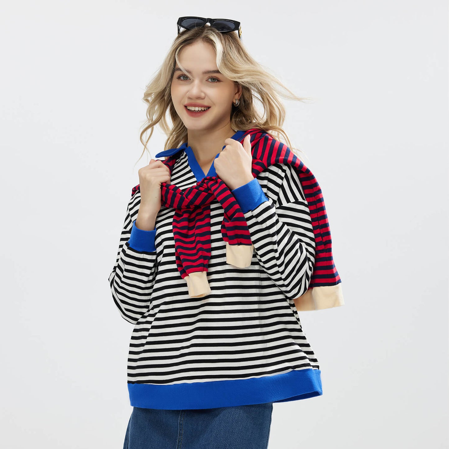 JOJOANS Women's Sweatshirt Striped Oversized